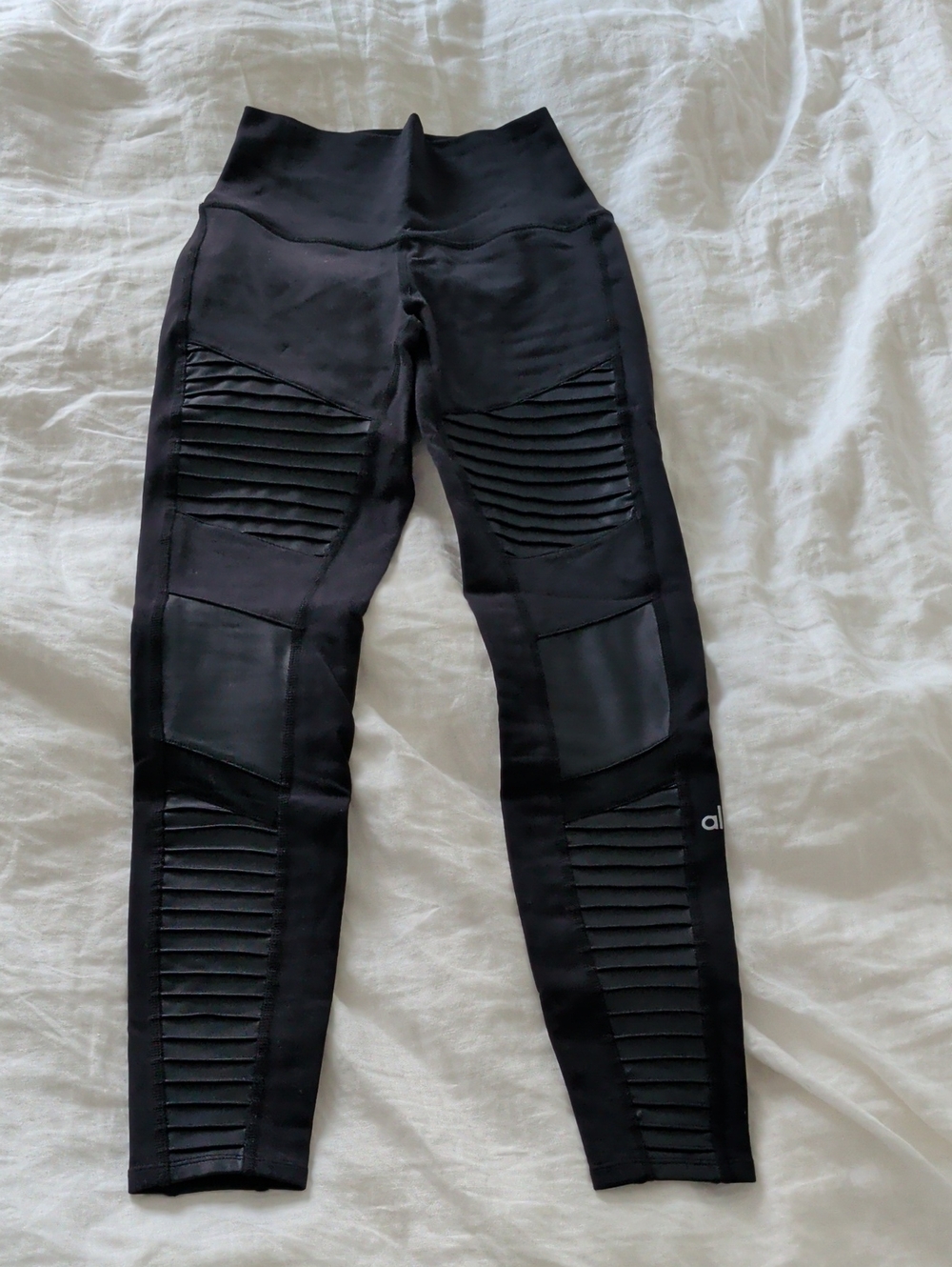 ALO Yoga Black Ribbed Moto-Style High-Waist Leggings